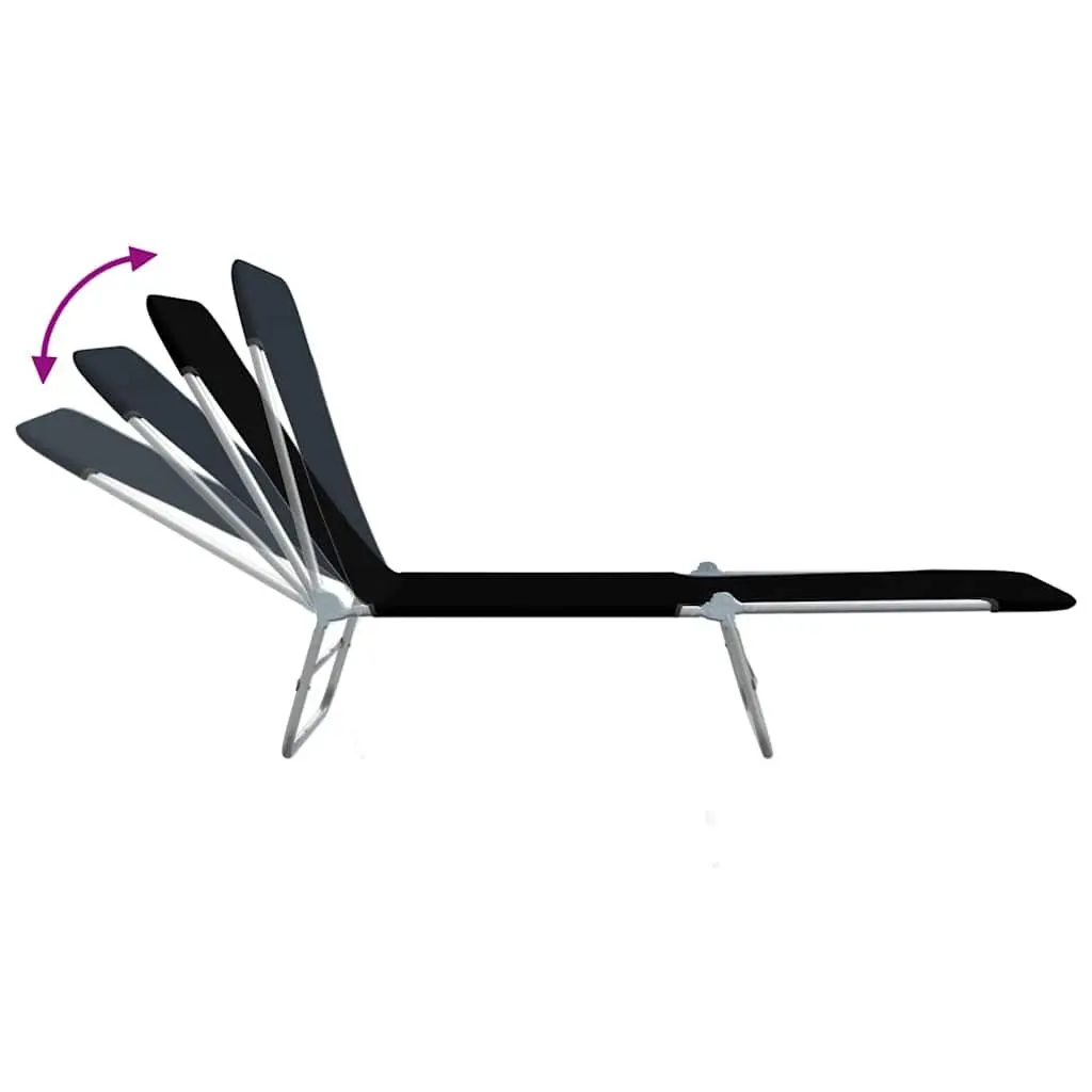 Folding Sun Loungers Adjustable Backrest 2 Pcs Steel Black