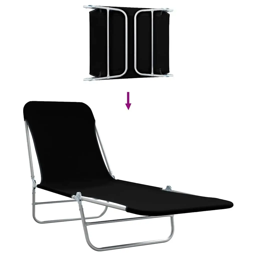 Folding Sun Loungers Adjustable Backrest 2 Pcs Steel Black