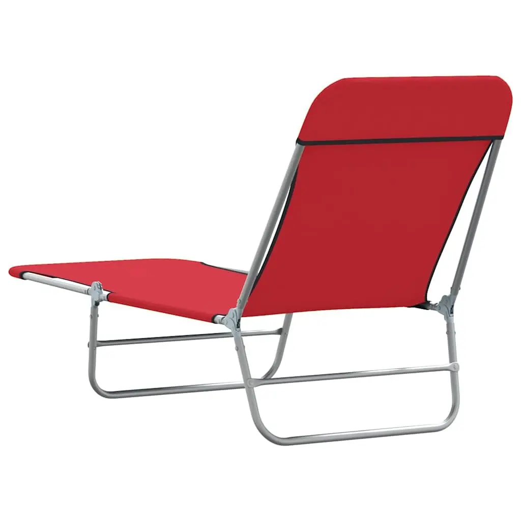 Sun Loungers 2 pcs Foldable Adjustable Backrest Garden Beach Outdoor Seating Red