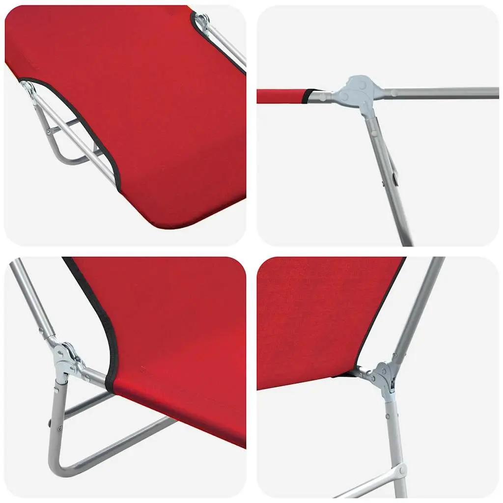 Sun Loungers 2 pcs Foldable Adjustable Backrest Garden Beach Outdoor Seating Red