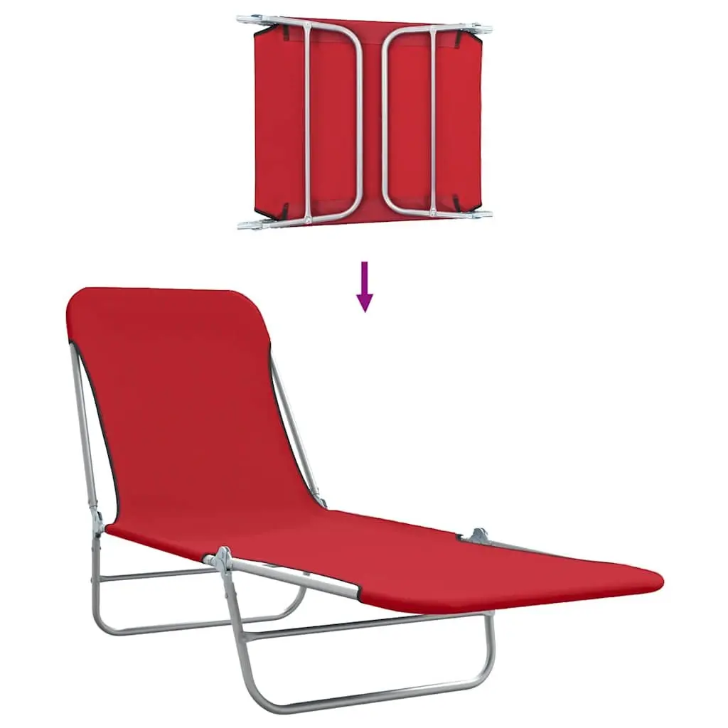 Sun Loungers 2 pcs Foldable Adjustable Backrest Garden Beach Outdoor Seating Red