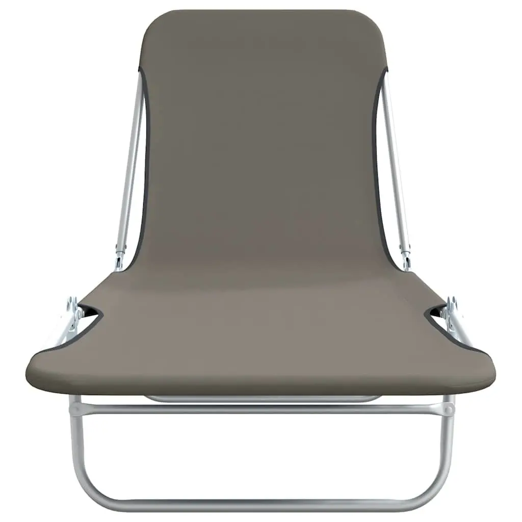 Folding Sun Loungers 2pc Set Oxford Fabric Adjustable Backrest Grey