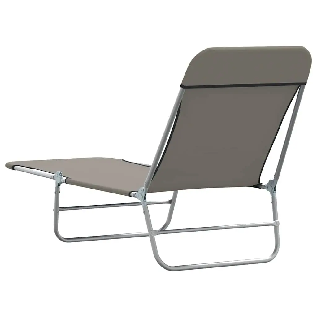 Folding Sun Loungers 2pc Set Oxford Fabric Adjustable Backrest Grey