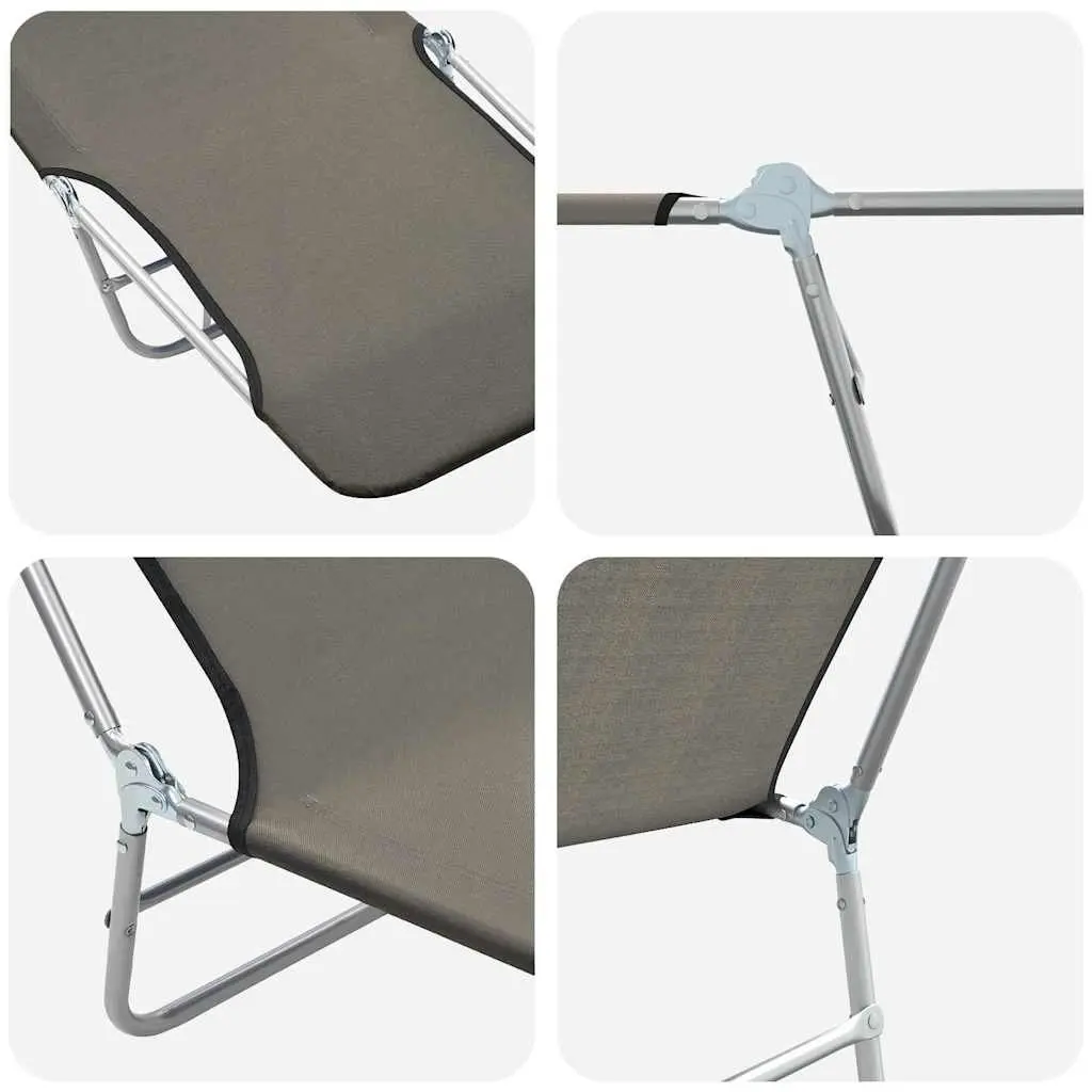 Folding Sun Loungers 2pc Set Oxford Fabric Adjustable Backrest Grey
