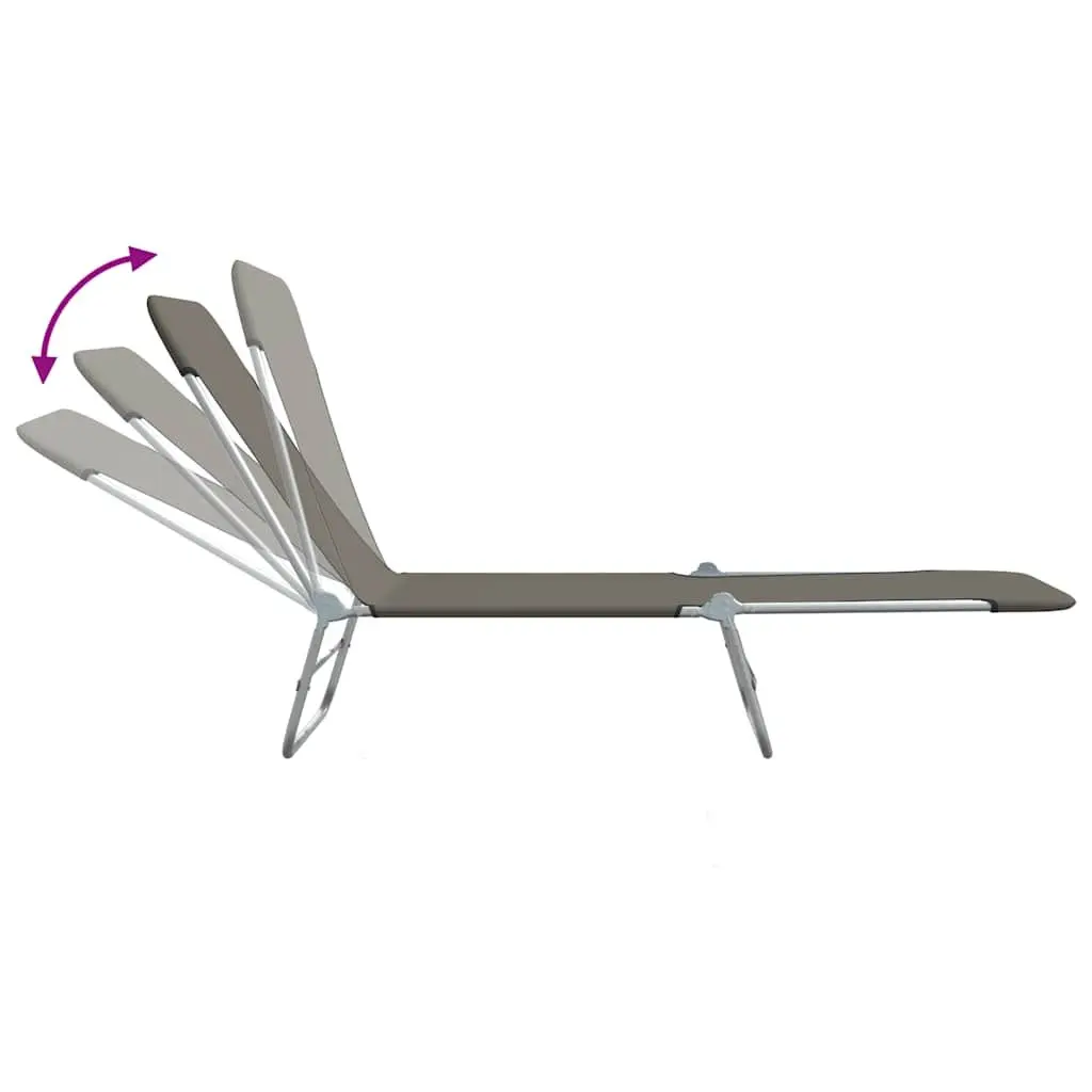 Folding Sun Loungers 2pc Set Oxford Fabric Adjustable Backrest Grey