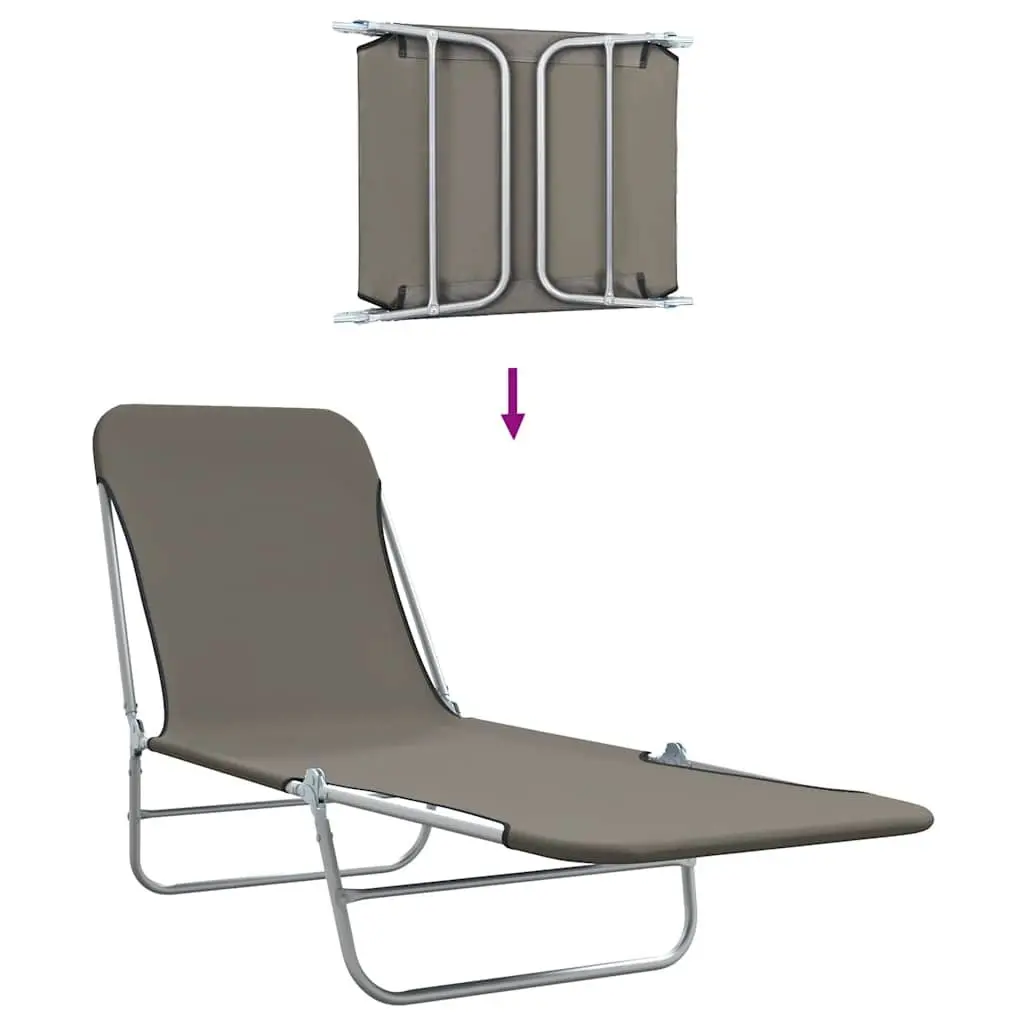 Folding Sun Loungers 2pc Set Oxford Fabric Adjustable Backrest Grey