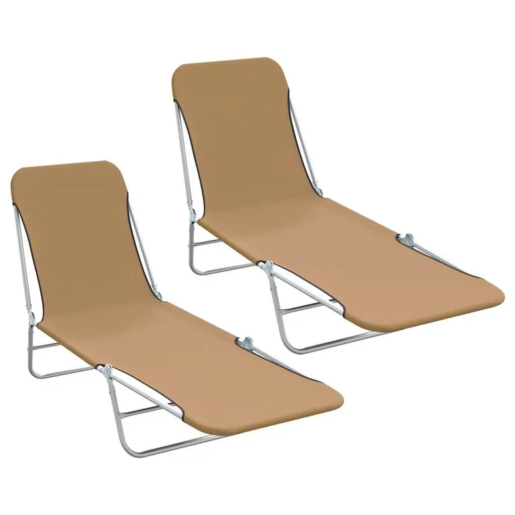 Folding Sun Loungers Set 2 Pieces Steel Frame Adjustable Taupe