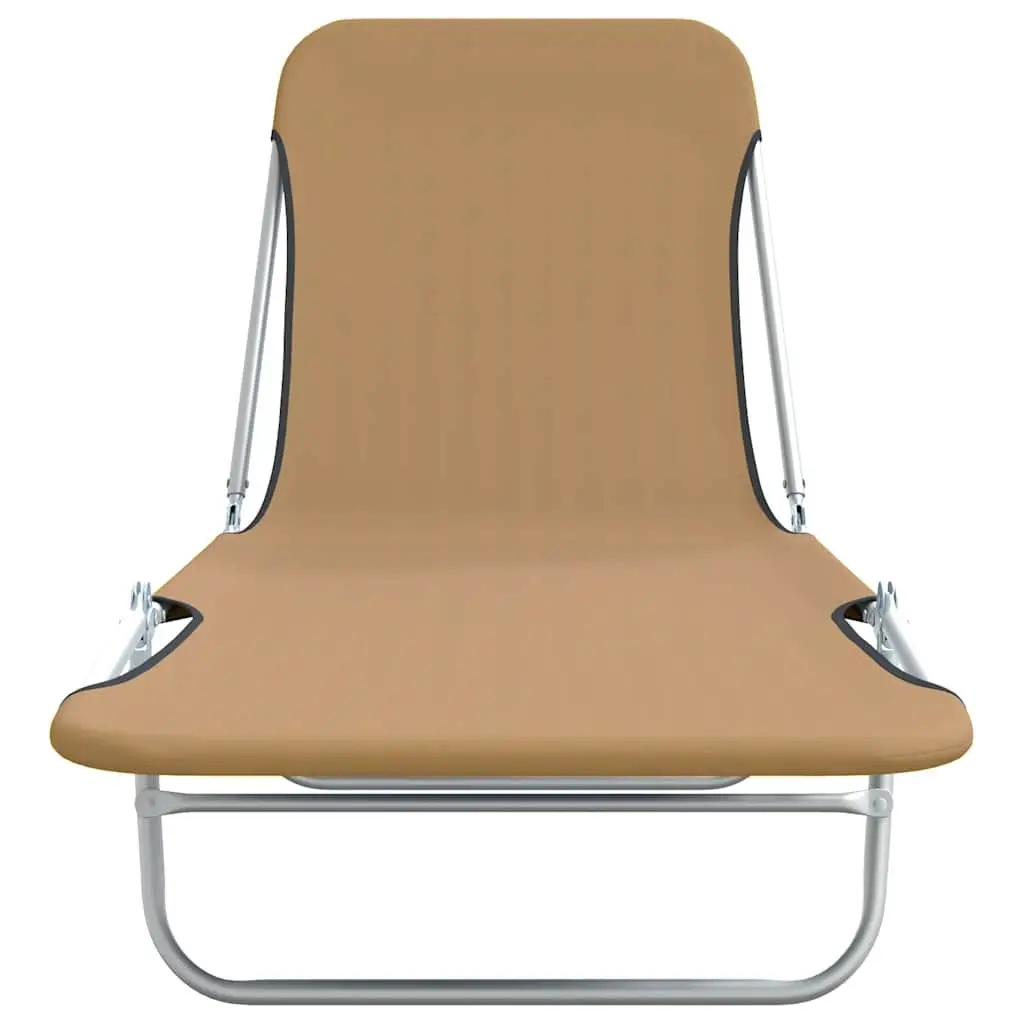 Folding Sun Loungers Set 2 Pieces Steel Frame Adjustable Taupe