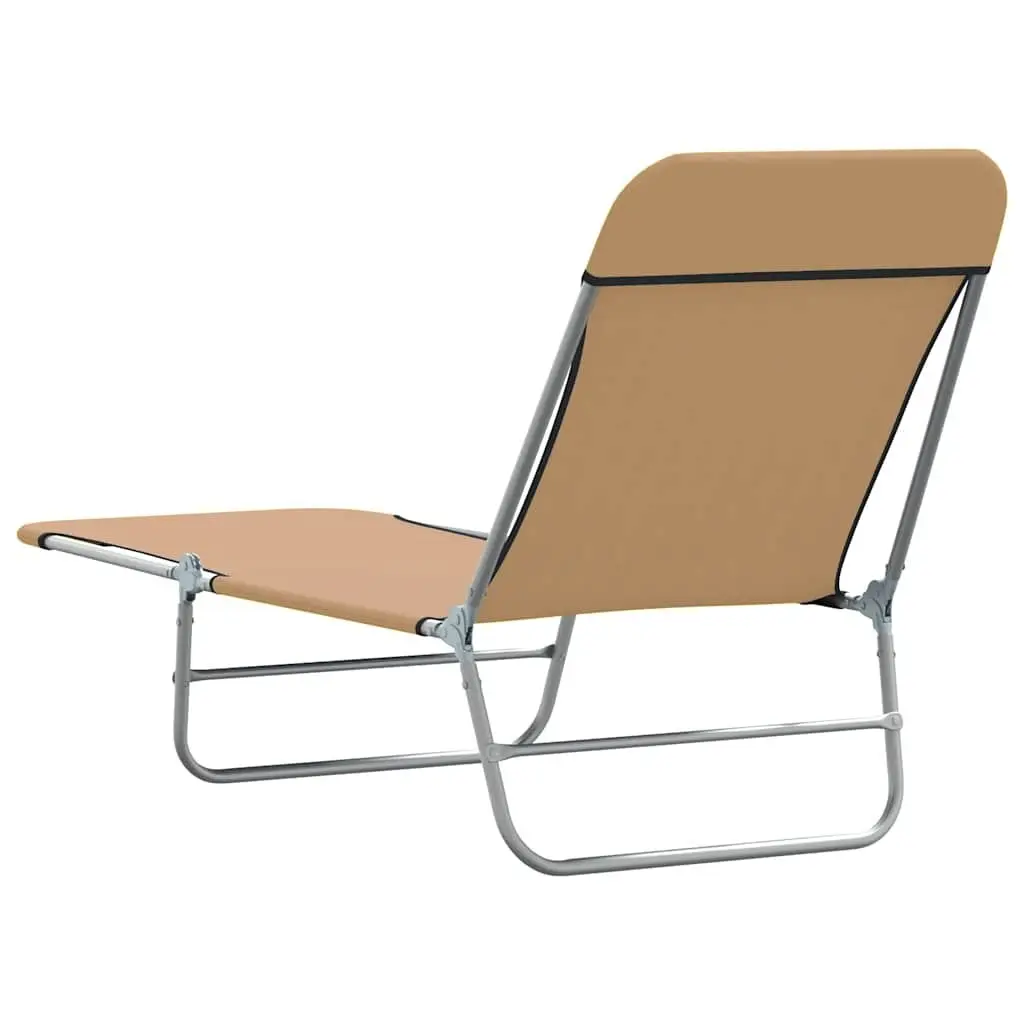 Folding Sun Loungers Set 2 Pieces Steel Frame Adjustable Taupe