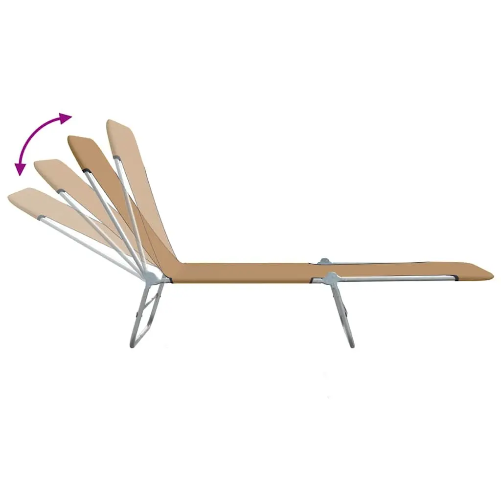 Folding Sun Loungers Set 2 Pieces Steel Frame Adjustable Taupe