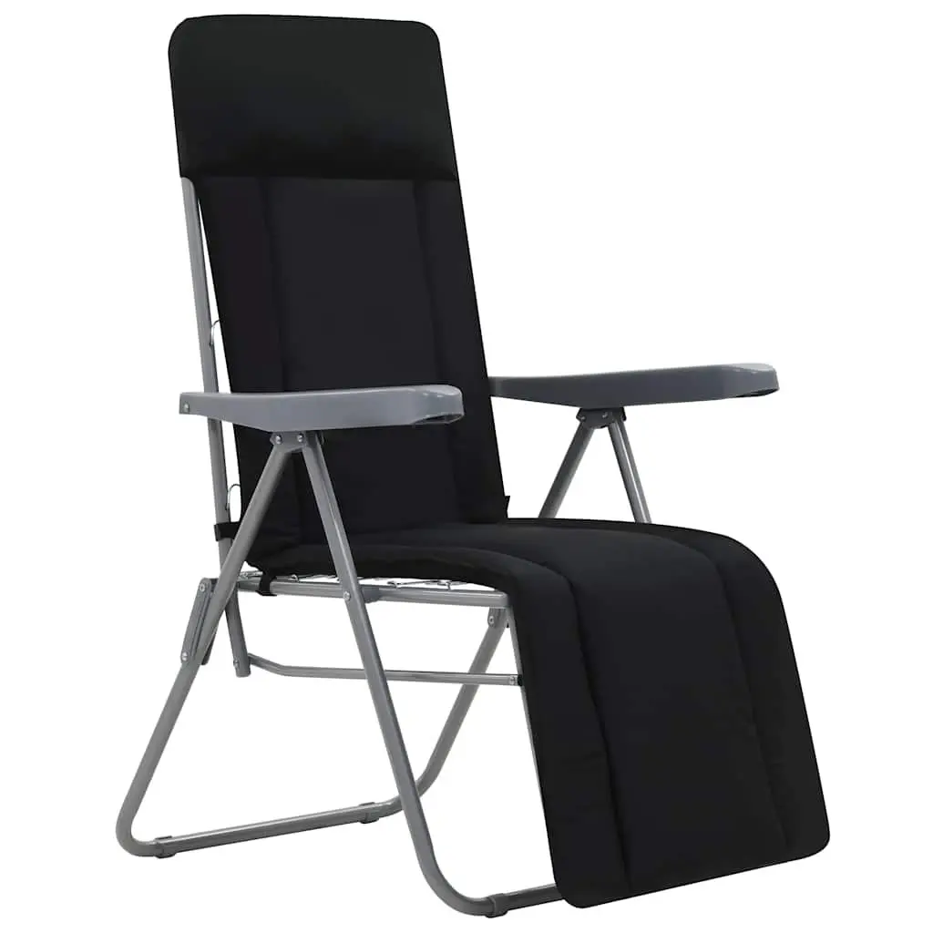 Folding Garden Chairs Steel Frame 2 Piece Black Outdoor Reclining Seat