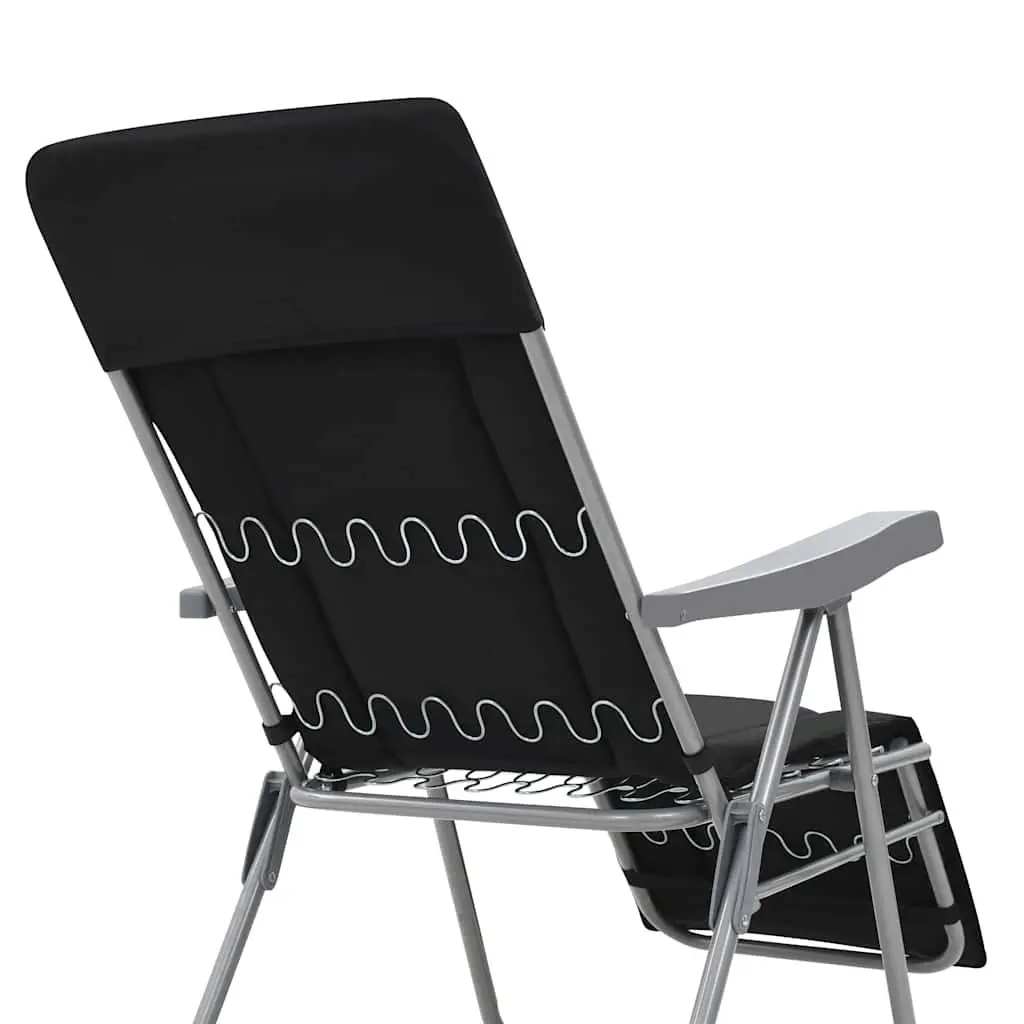Folding Garden Chairs Steel Frame 2 Piece Black Outdoor Reclining Seat