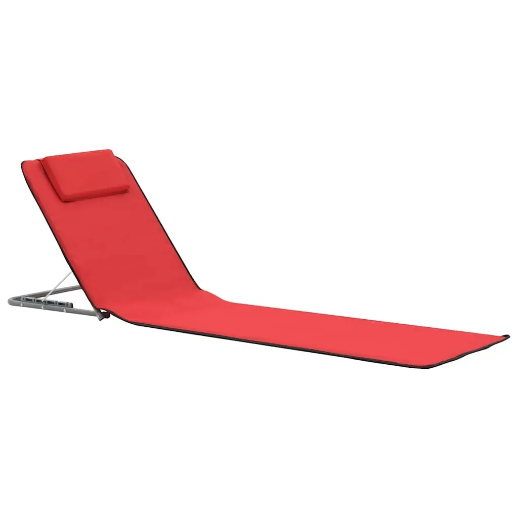 Folding Beach Chair Set Steel Frame Fabric Backrest Red 2 Piece