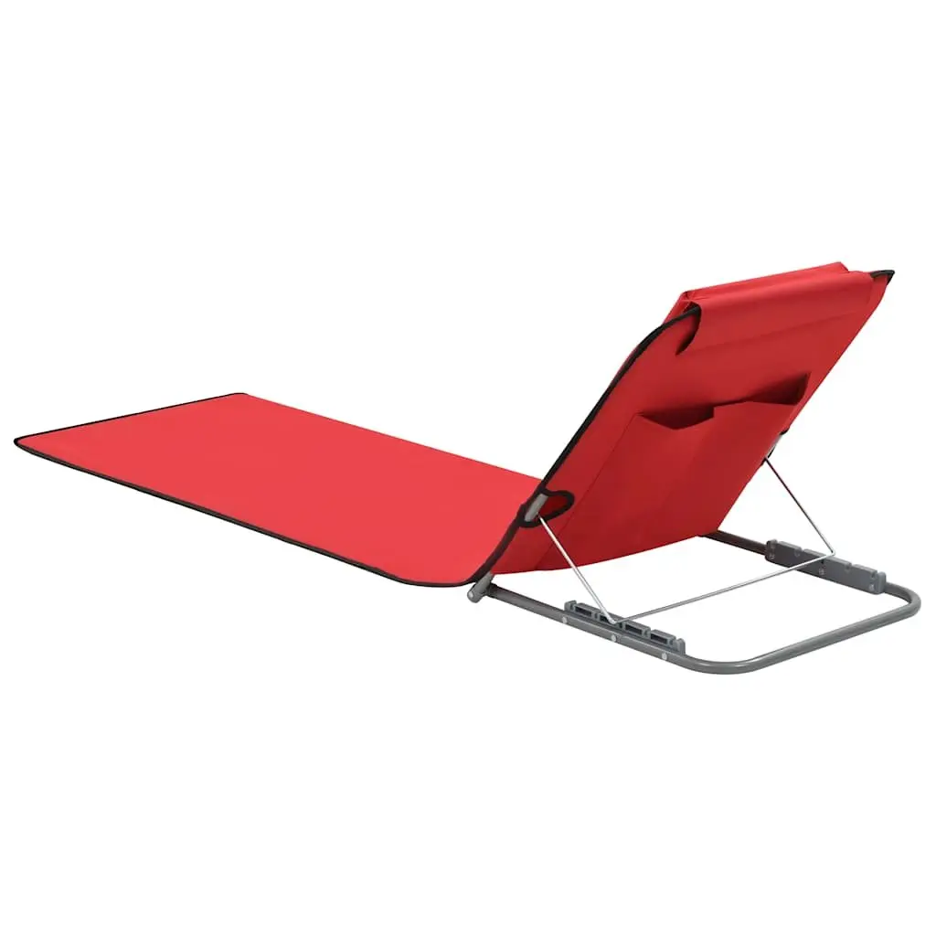 Folding Beach Chair Set Steel Frame Fabric Backrest Red 2 Piece