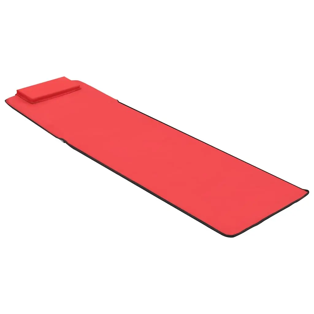 Folding Beach Chair Set Steel Frame Fabric Backrest Red 2 Piece