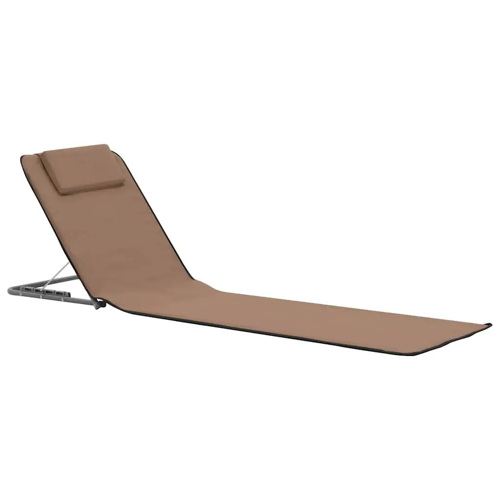Folding Sun Lounger Chair Set Steel Frame Fabric Adjustable Backrest Brown 2 Piece