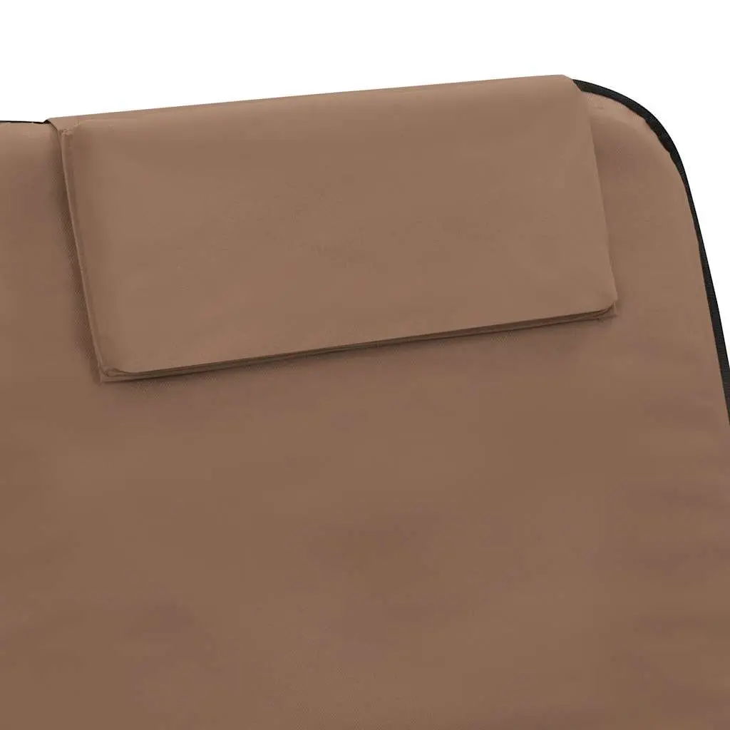 Folding Sun Lounger Chair Set Steel Frame Fabric Adjustable Backrest Brown 2 Piece