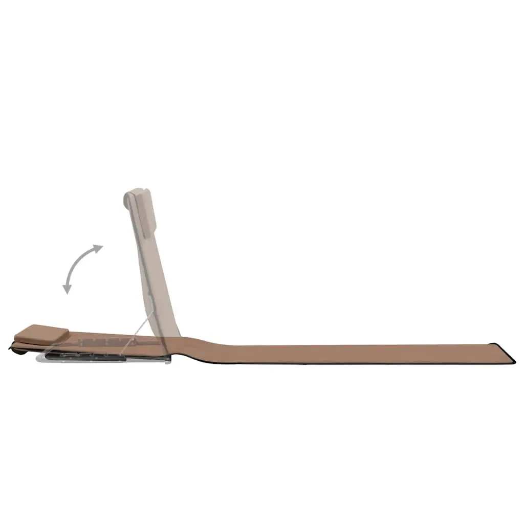 Folding Sun Lounger Chair Set Steel Frame Fabric Adjustable Backrest Brown 2 Piece