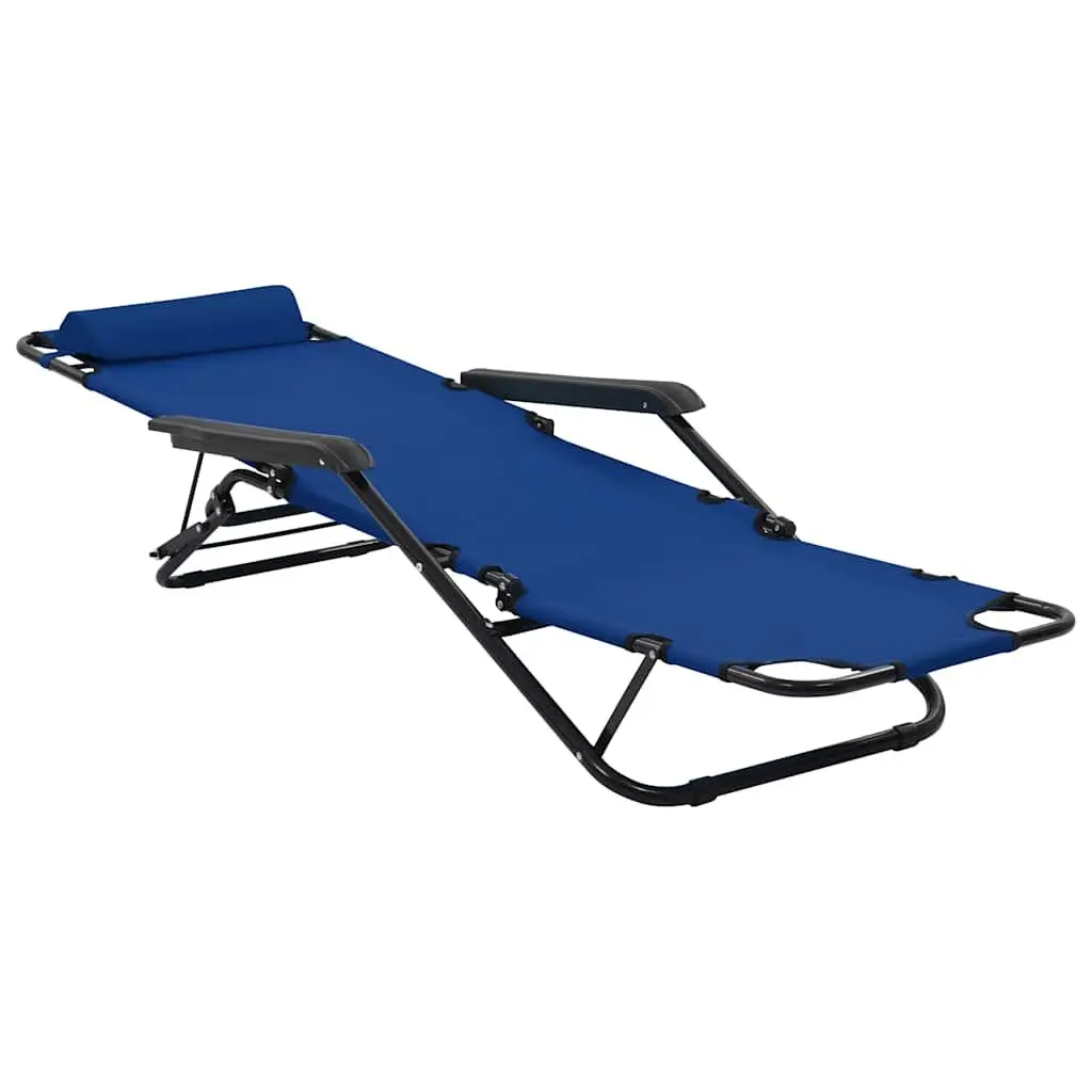Folding Sun Loungers PVC-coated Polyester Fabric 2 pcs Outdoor Garden Reclining Chairs Blue