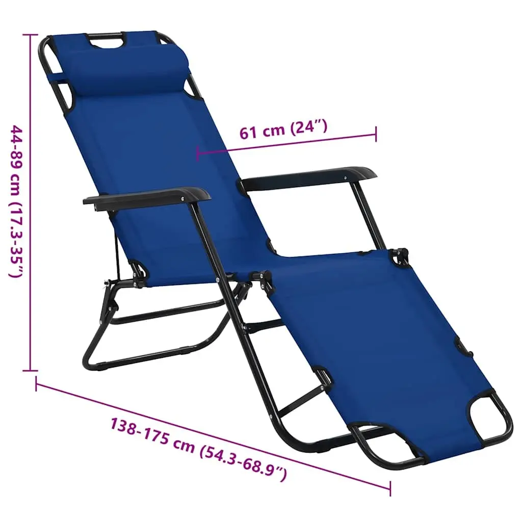 Folding Sun Loungers PVC-coated Polyester Fabric 2 pcs Outdoor Garden Reclining Chairs Blue