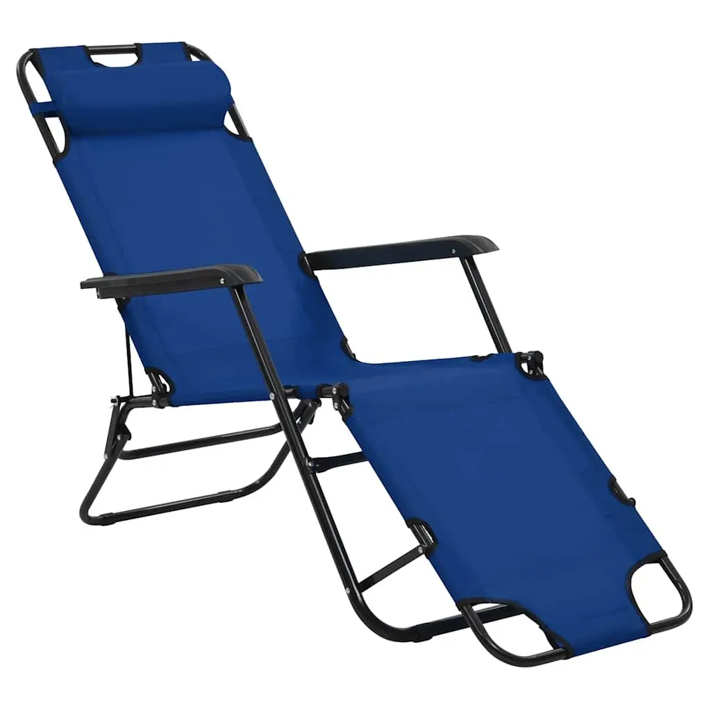 Folding Sun Loungers PVC-coated Polyester Fabric 2 pcs Outdoor Garden Reclining Chairs Blue