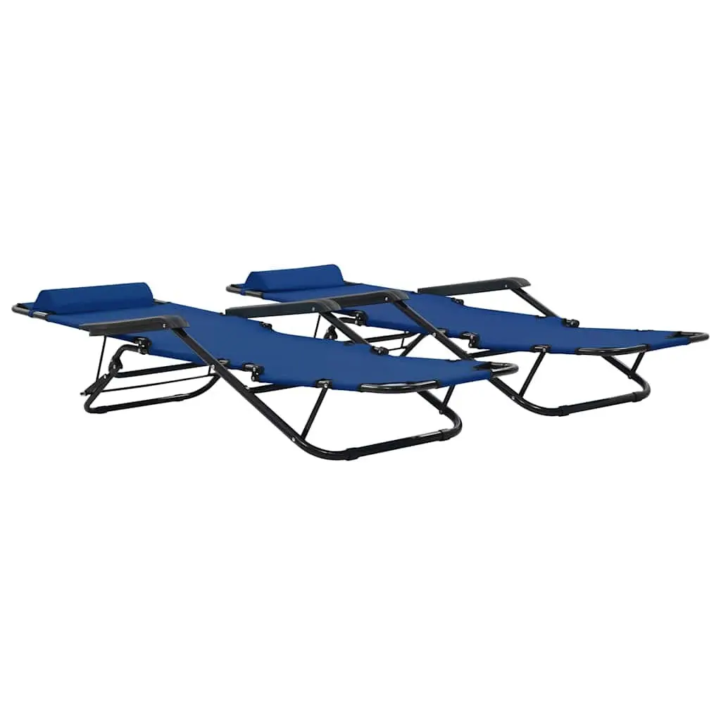 Folding Sun Loungers PVC-coated Polyester Fabric 2 pcs Outdoor Garden Reclining Chairs Blue