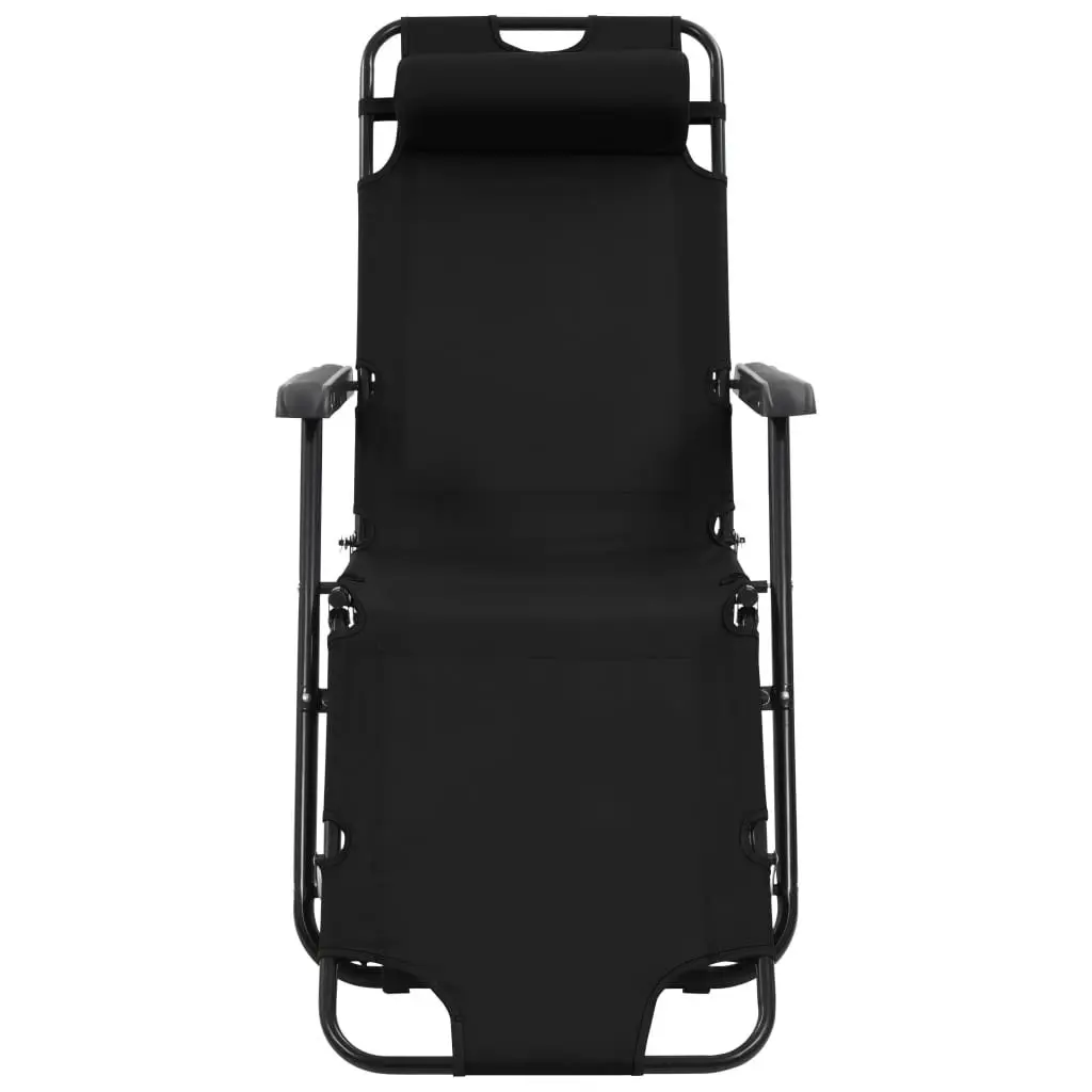 Folding Sun Loungers Steel Frame Black 2 Pack Outdoor Garden Recliner Chairs