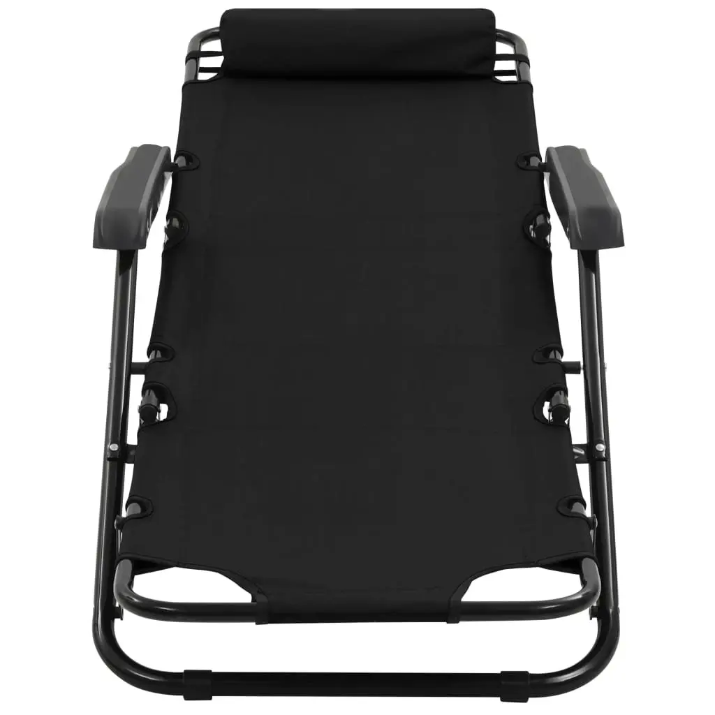 Folding Sun Loungers Steel Frame Black 2 Pack Outdoor Garden Recliner Chairs