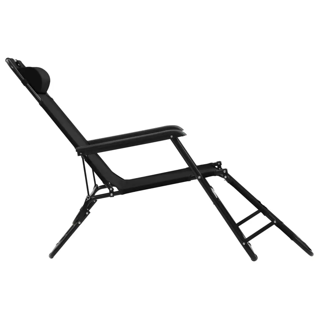 Folding Sun Loungers Steel Frame Black 2 Pack Outdoor Garden Recliner Chairs