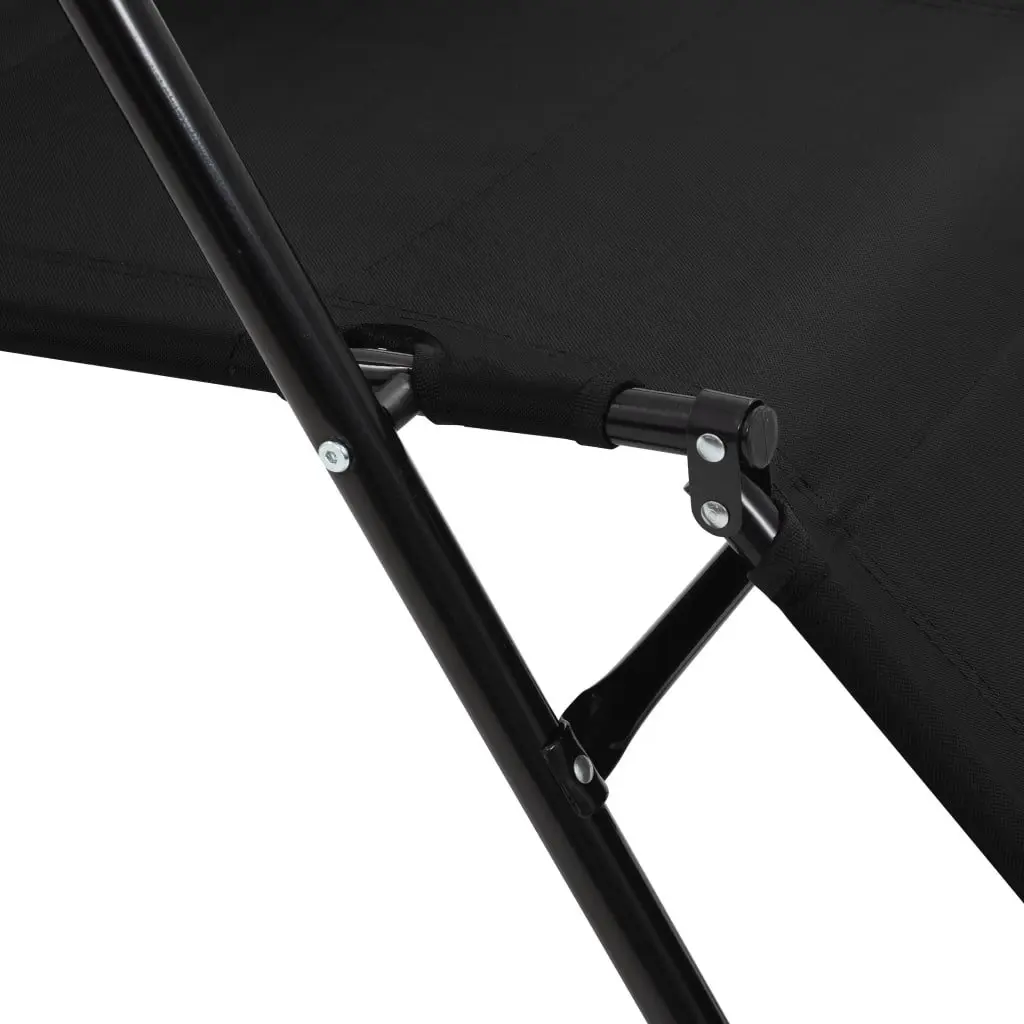 Folding Sun Loungers Steel Frame Black 2 Pack Outdoor Garden Recliner Chairs