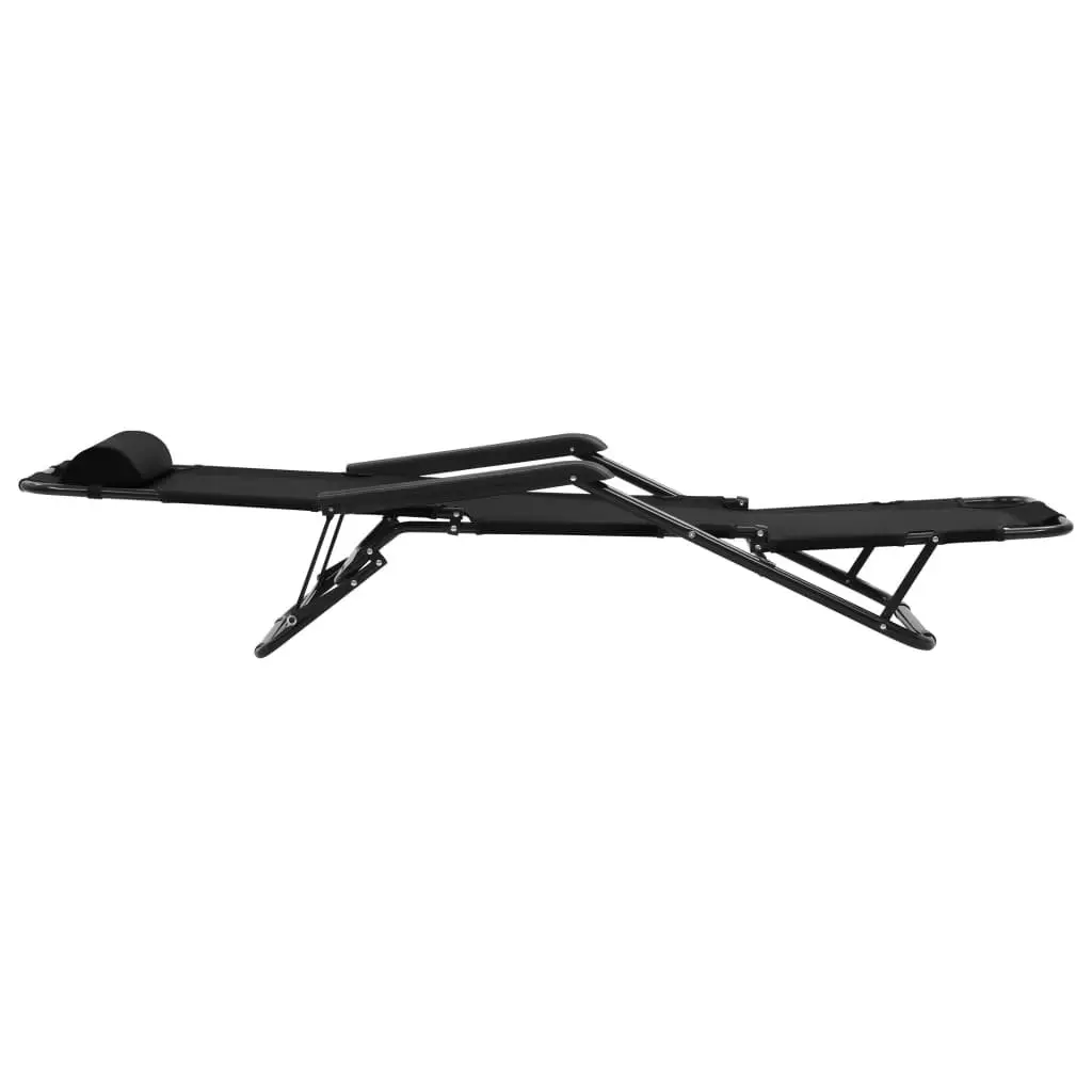 Folding Sun Loungers Steel Frame Black 2 Pack Outdoor Garden Recliner Chairs