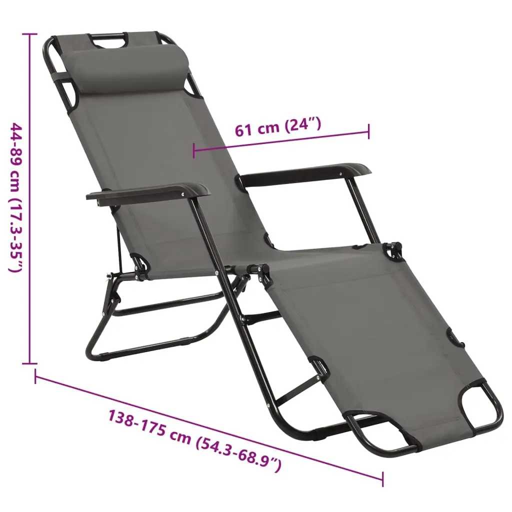 Folding Sun Loungers Adjustable Reclining 2 pcs Grey Powder-coated Steel PVC-coated Polyester