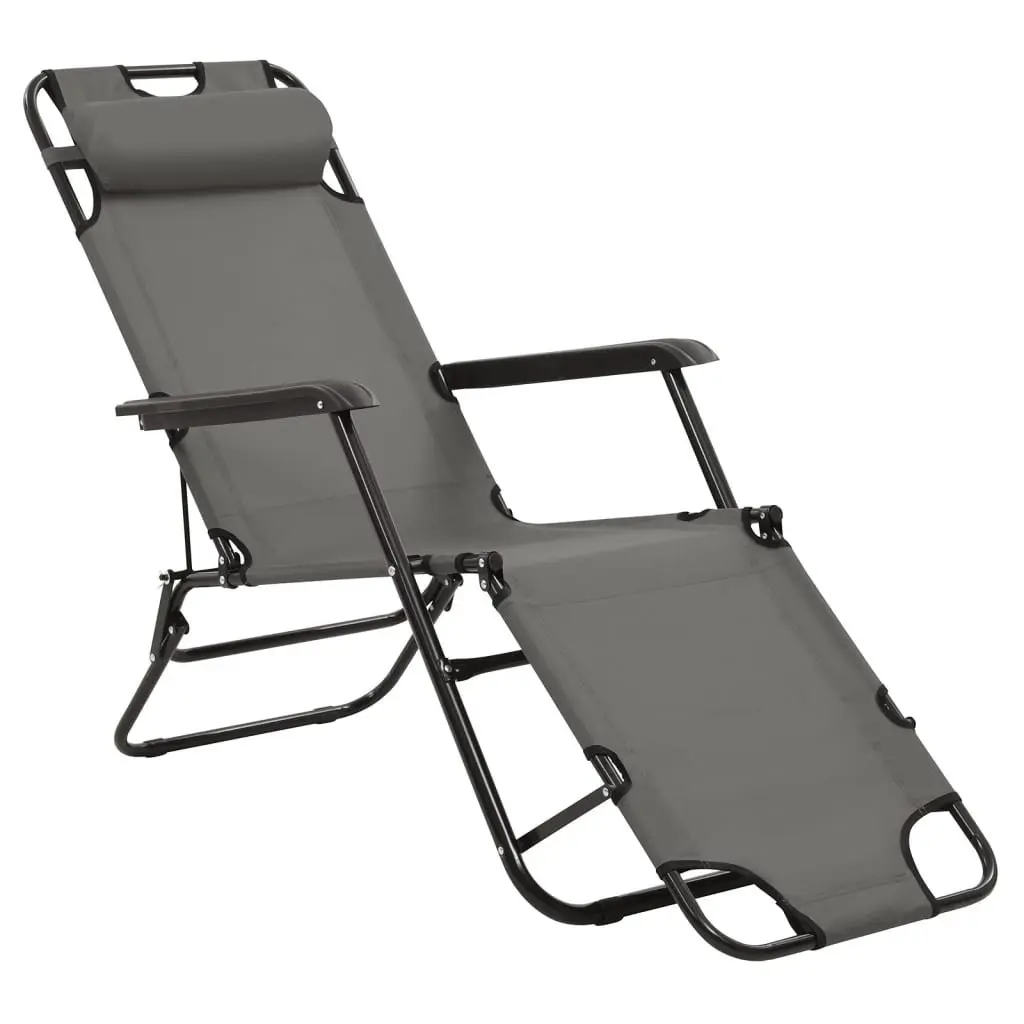 Folding Sun Loungers Adjustable Reclining 2 pcs Grey Powder-coated Steel PVC-coated Polyester