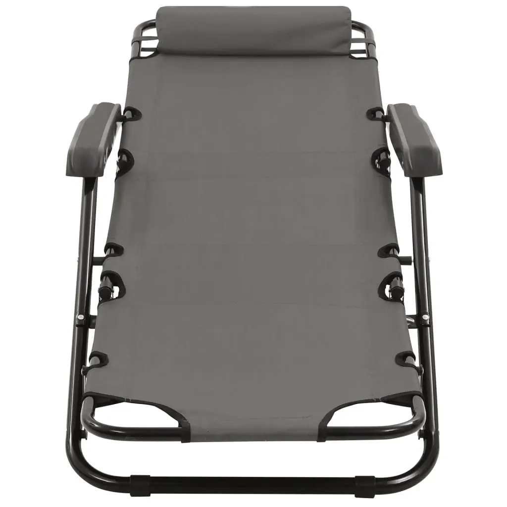 Folding Sun Loungers Adjustable Reclining 2 pcs Grey Powder-coated Steel PVC-coated Polyester