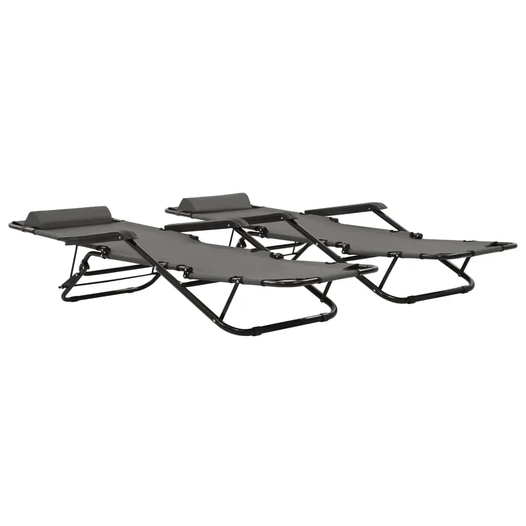 Folding Sun Loungers Adjustable Reclining 2 pcs Grey Powder-coated Steel PVC-coated Polyester