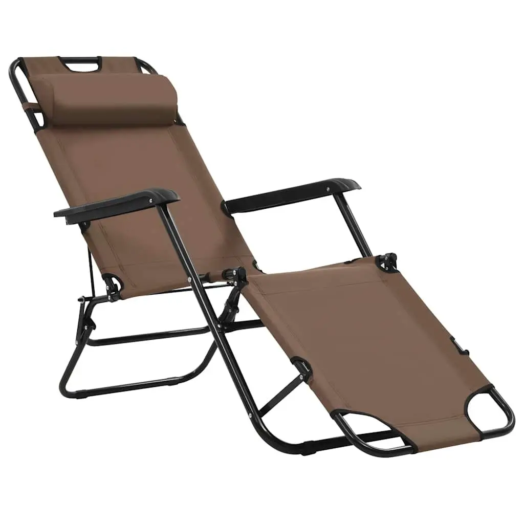 Folding Adjustable Sun Loungers Outdoor Reclining Chairs with Headrest and Footrest Brown 2 Piece