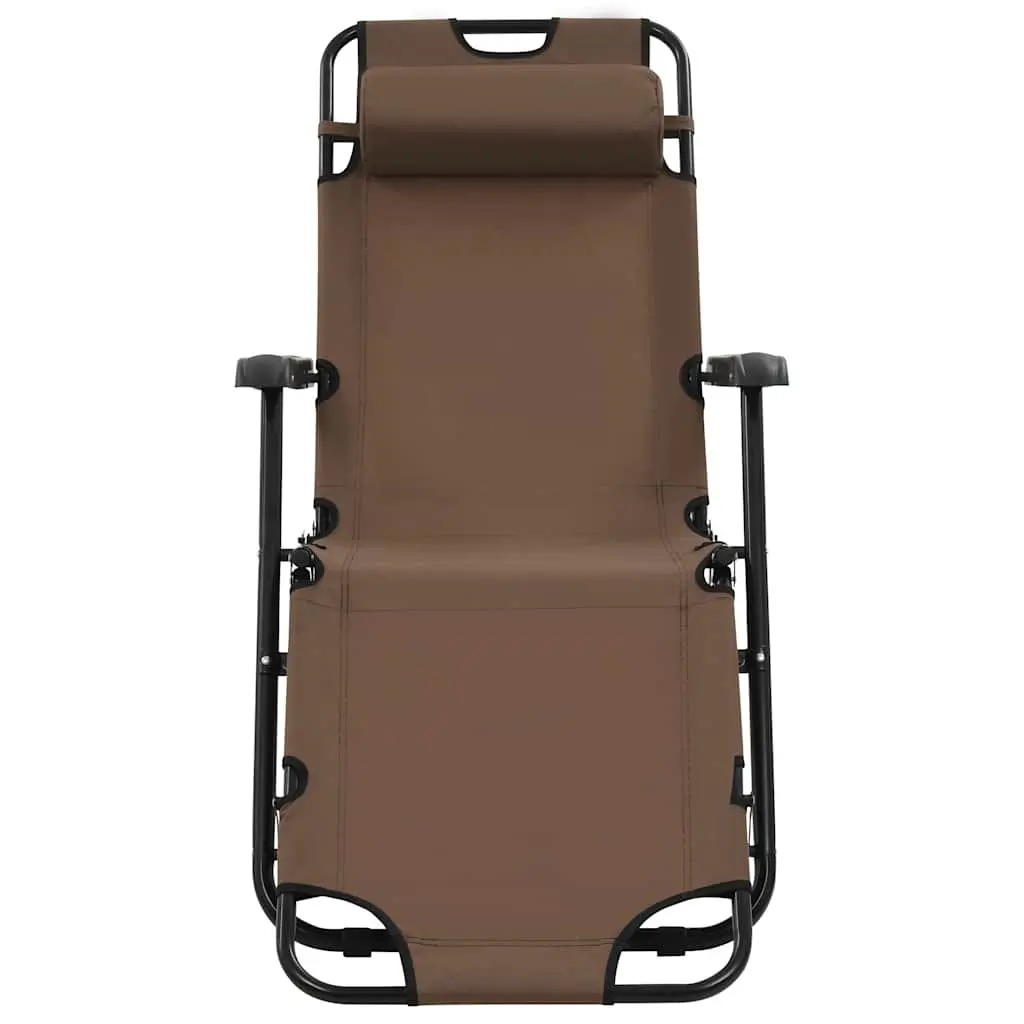 Folding Adjustable Sun Loungers Outdoor Reclining Chairs with Headrest and Footrest Brown 2 Piece
