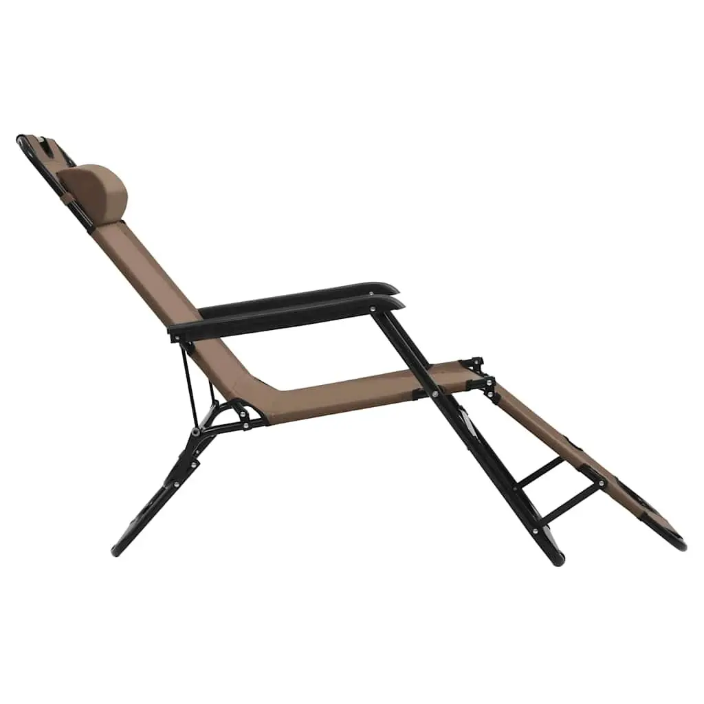 Folding Adjustable Sun Loungers Outdoor Reclining Chairs with Headrest and Footrest Brown 2 Piece