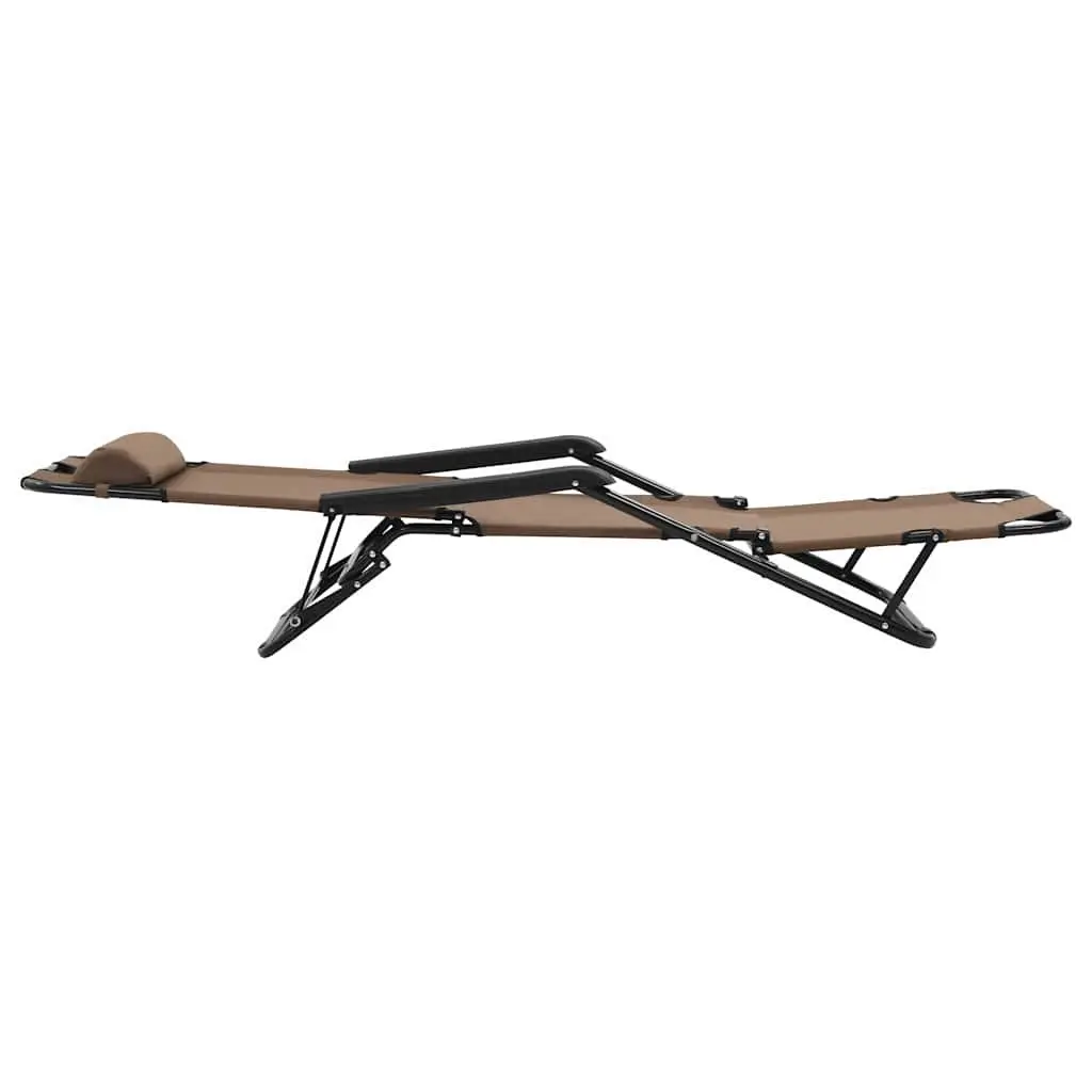 Folding Adjustable Sun Loungers Outdoor Reclining Chairs with Headrest and Footrest Brown 2 Piece