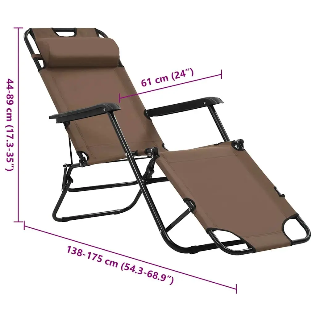 Folding Adjustable Sun Loungers Outdoor Reclining Chairs with Headrest and Footrest Brown 2 Piece