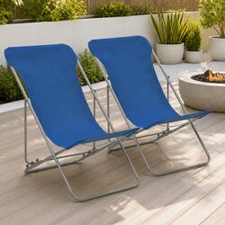 Folding Beach Chairs Set 2 pcs Outdoor Seating Reclining Garden Lounger Blue