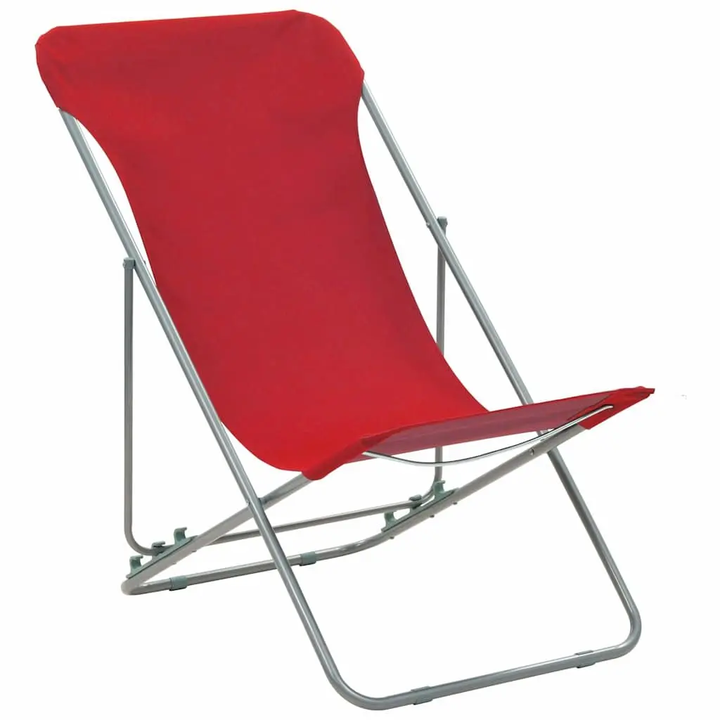 Folding Beach Chairs Powder-coated Steel Frame 600D Oxford Fabric 2 Pcs Red