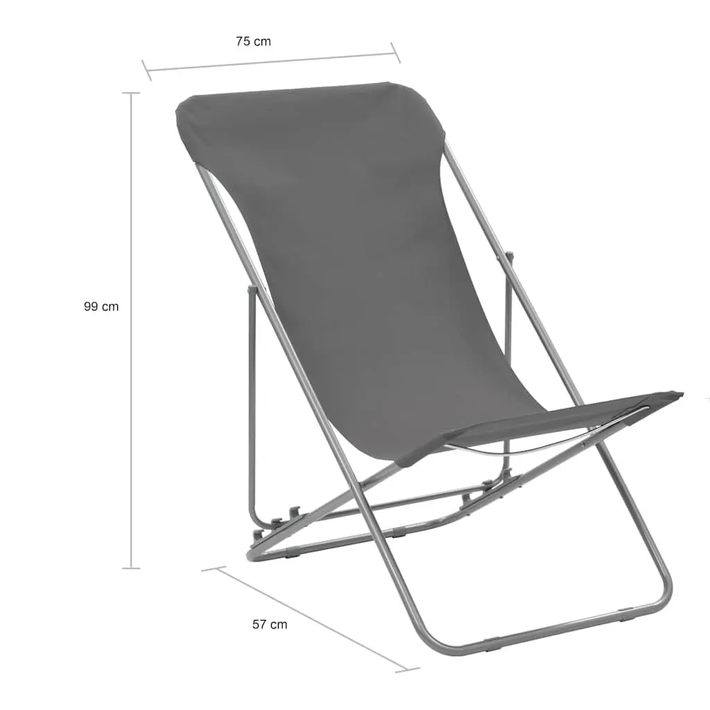 Folding Beach Chairs Set 2 pcs Steel Frame 600D Oxford Fabric Reclining Grey