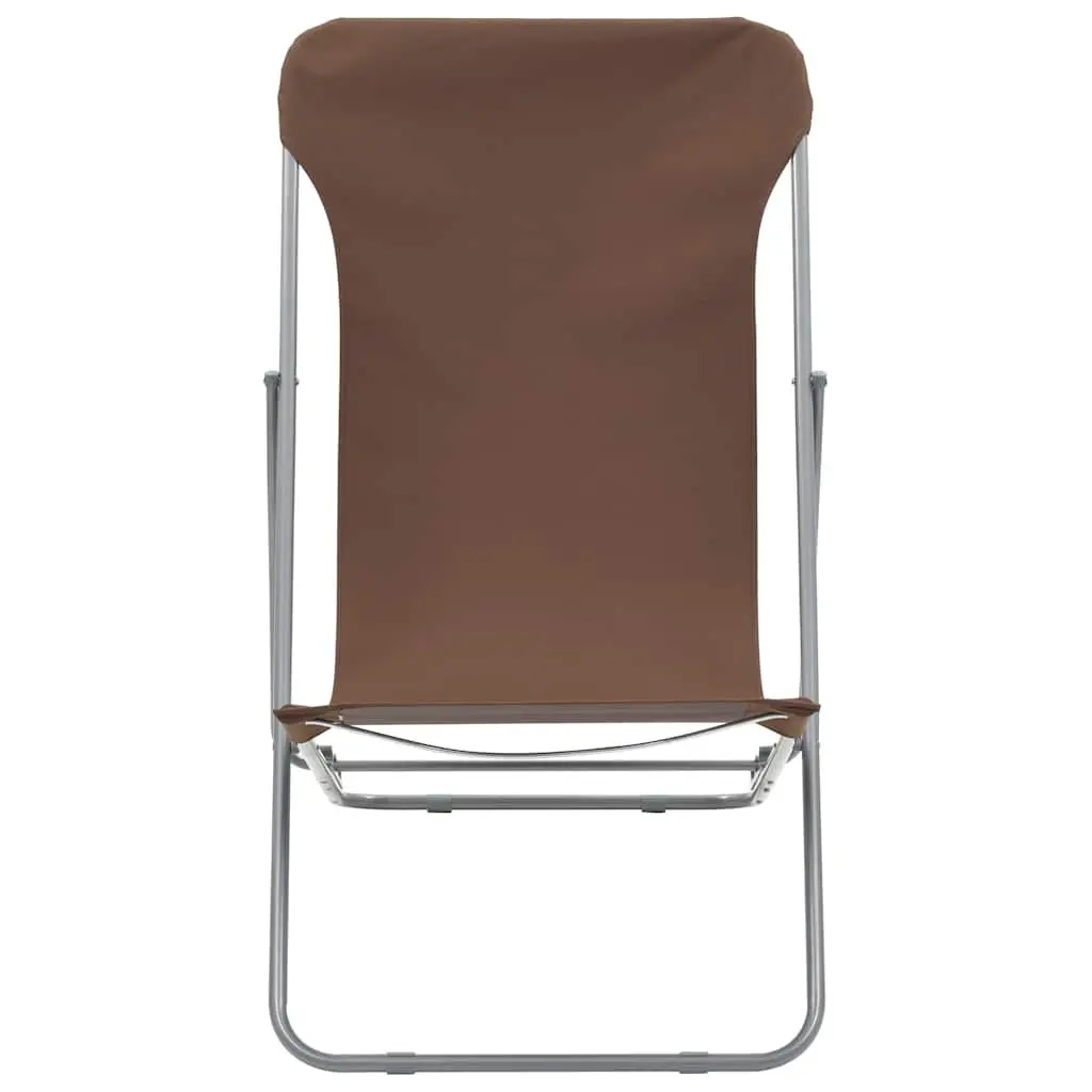 Folding Beach Chair Set 2 pcs Powder-coated Steel Frame 600D Oxford Fabric 3 Position Recline Brown