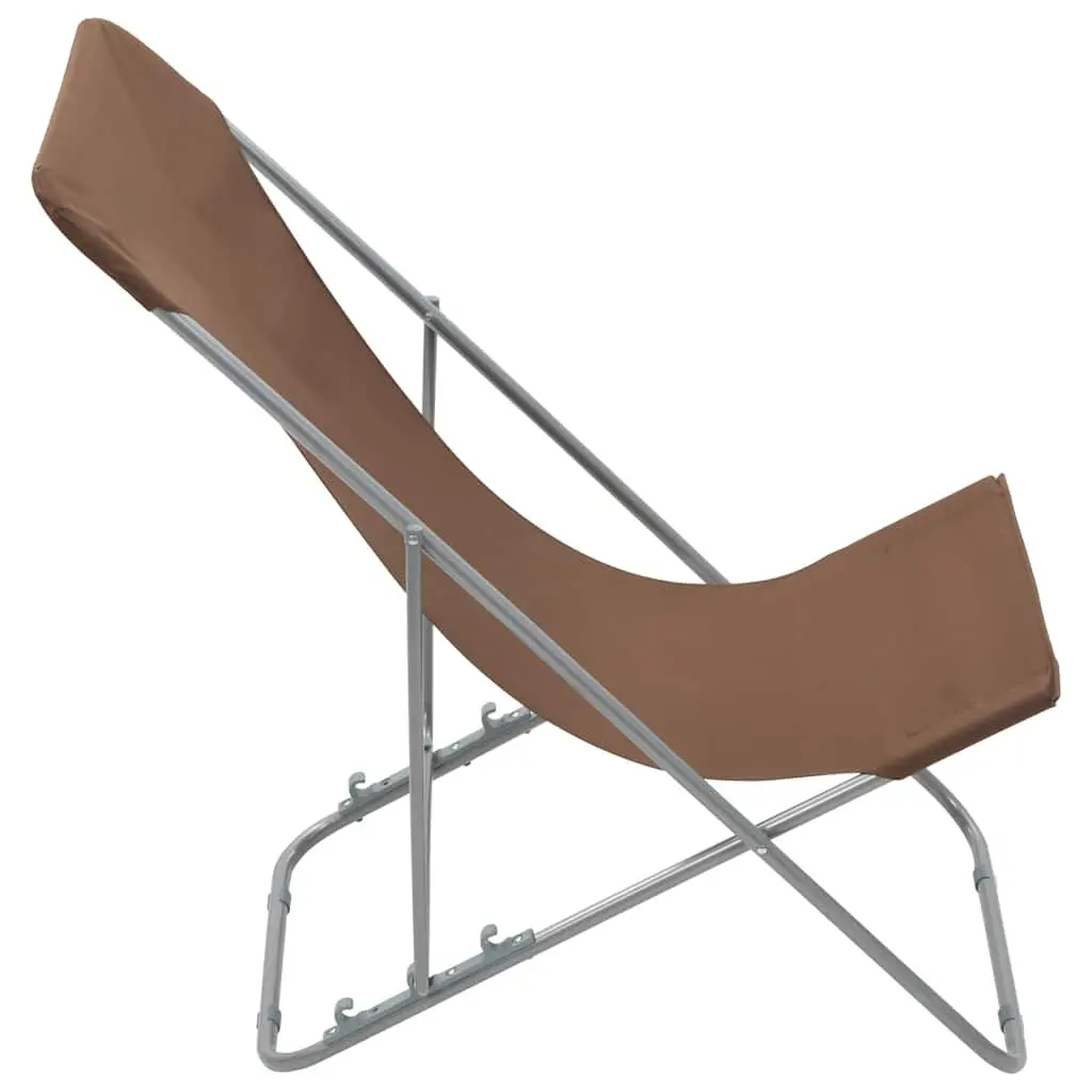 Folding Beach Chair Set 2 pcs Powder-coated Steel Frame 600D Oxford Fabric 3 Position Recline Brown