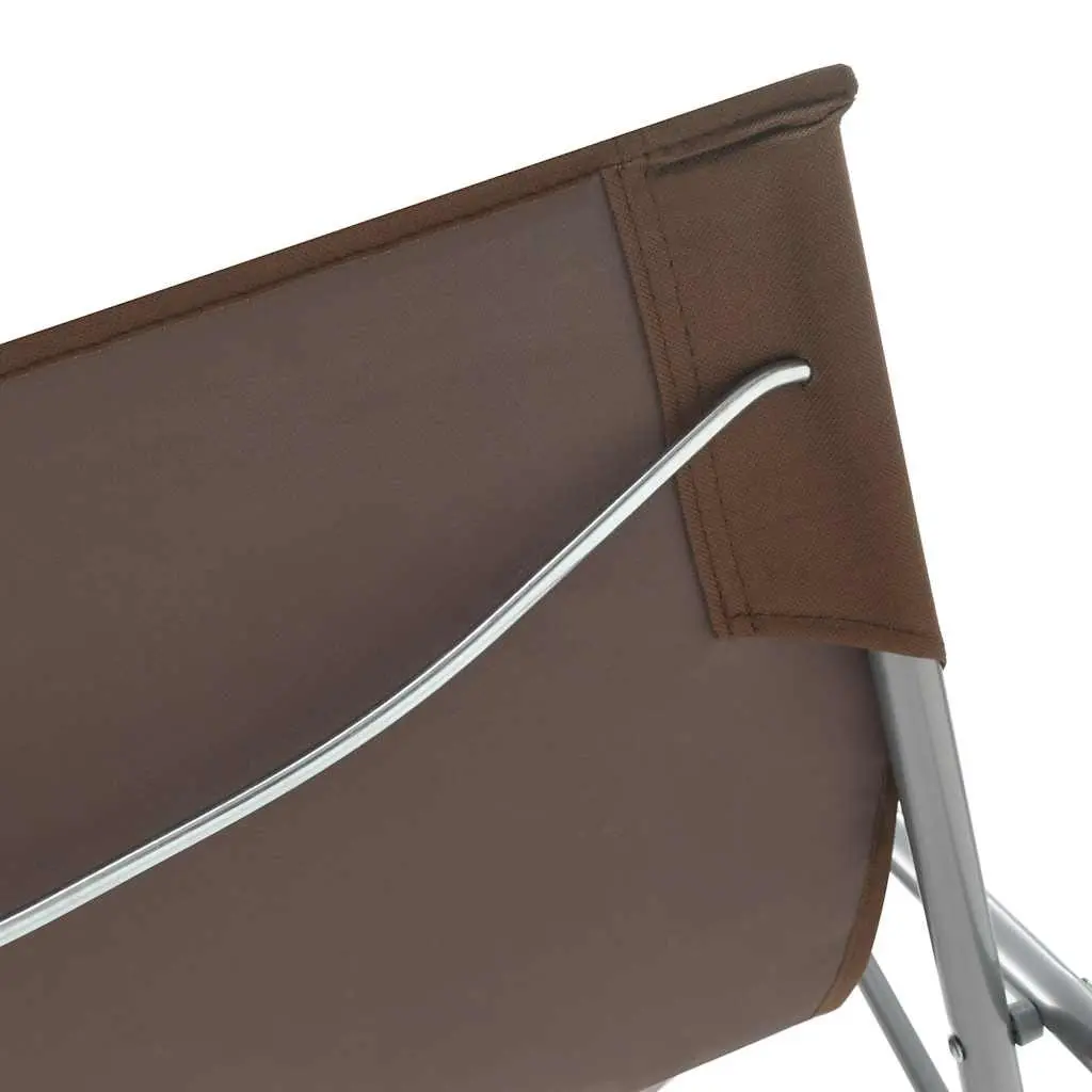 Folding Beach Chair Set 2 pcs Powder-coated Steel Frame 600D Oxford Fabric 3 Position Recline Brown