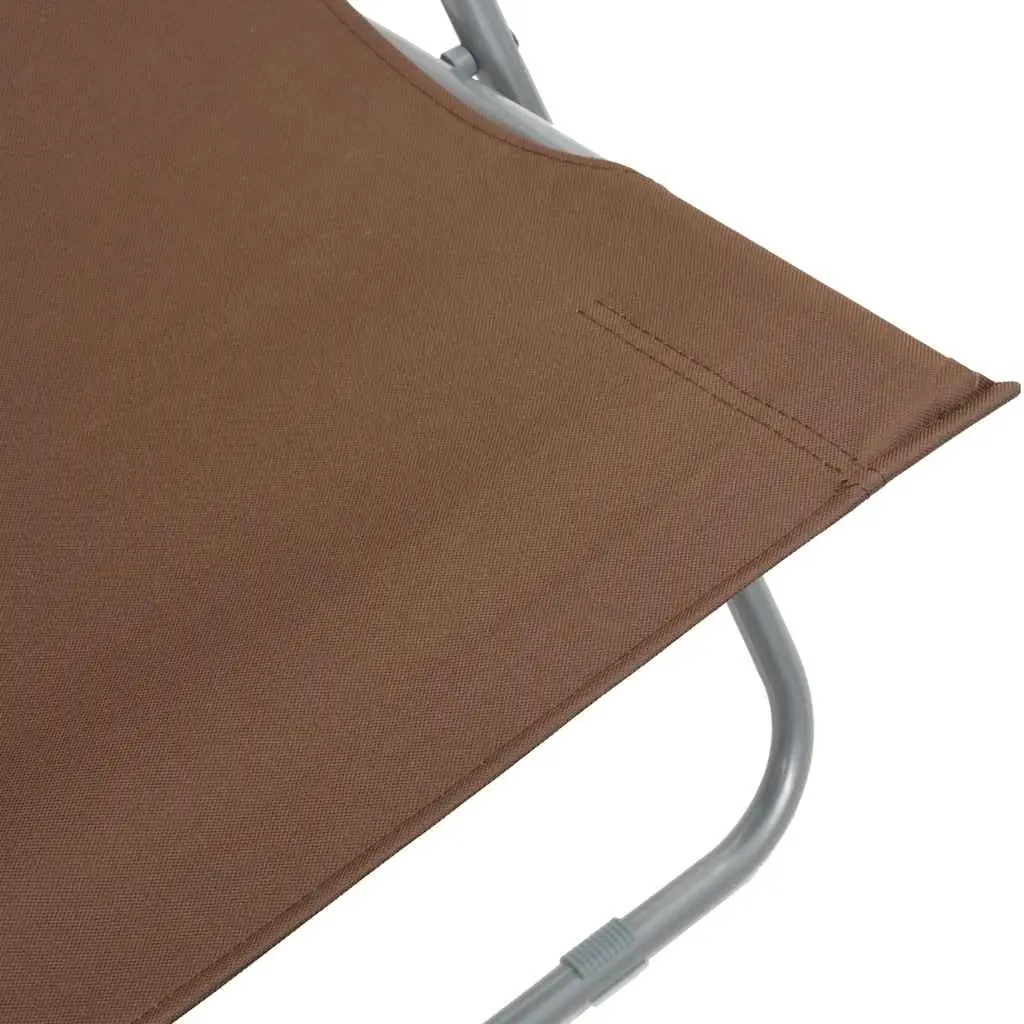 Folding Beach Chair Set 2 pcs Powder-coated Steel Frame 600D Oxford Fabric 3 Position Recline Brown