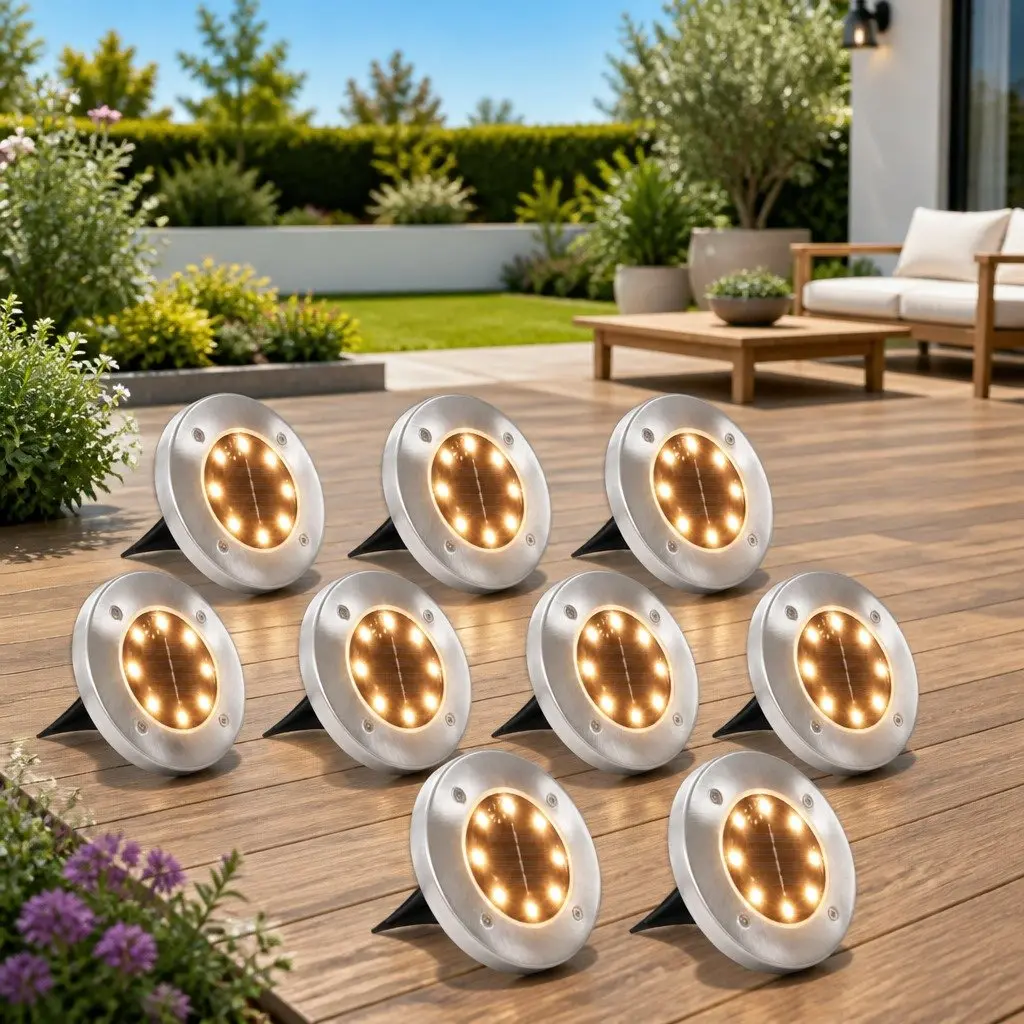 Solar Ground Lights LED Warm White 8 Piece Outdoor Garden Patio Pathway Lighting