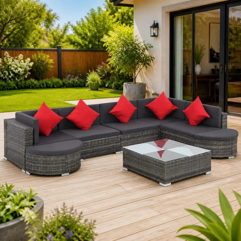 Garden Lounge Set Poly Rattan 8 Piece Sofa Patio Furniture Grey