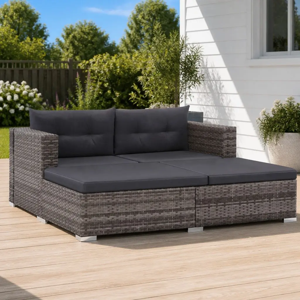 Garden Lounge Set Rattan 3 Piece Outdoor Sofa with Cushions Grey